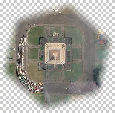 EarthDL example: Polygon, corner radius 60 m + feather 40 m